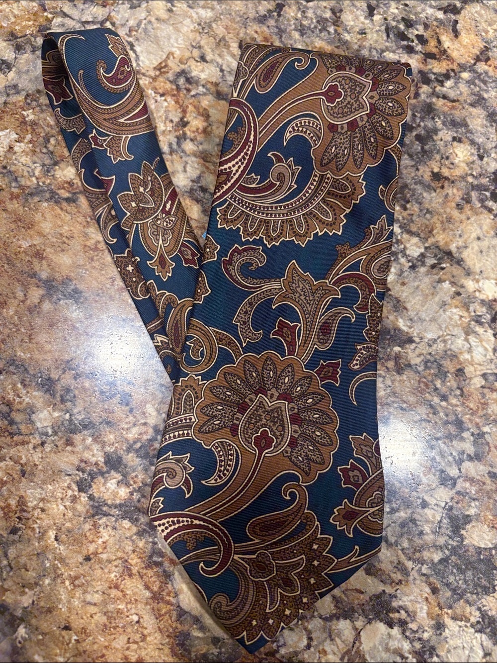 Lands' End Blue Paisley Silk Tie with Brown Accents